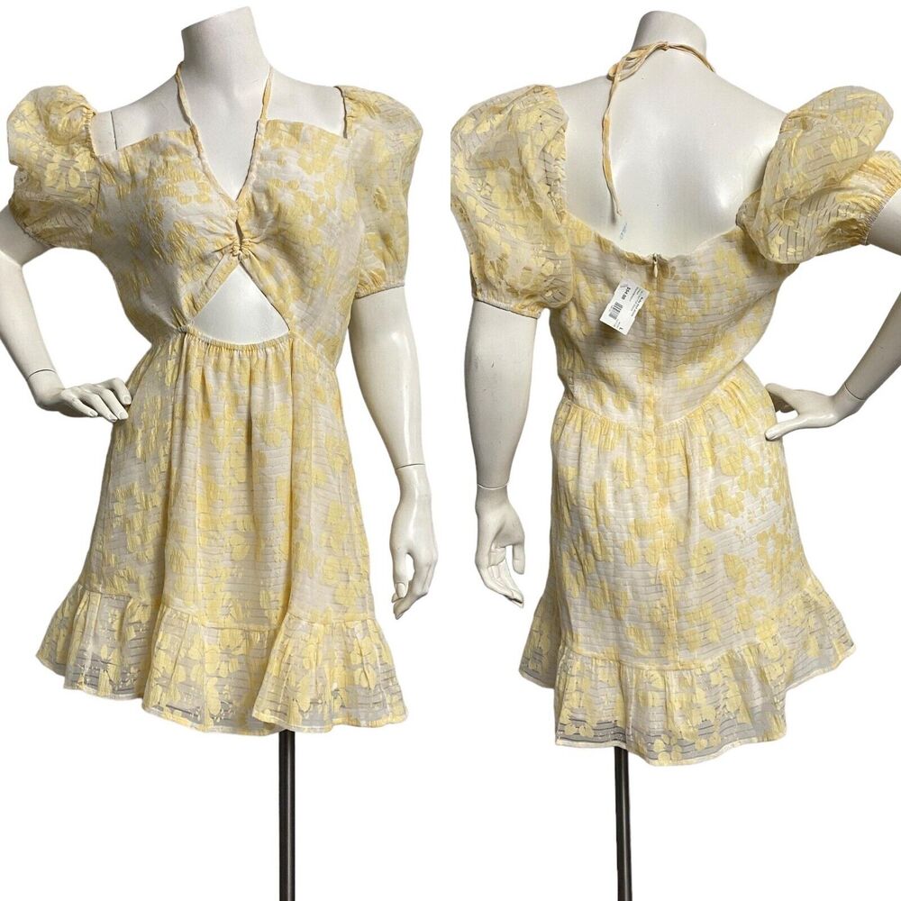 Storia Ruby & Jenna Tie Front Puff Sleeve Dress Lemon Size Large Fairycore Open